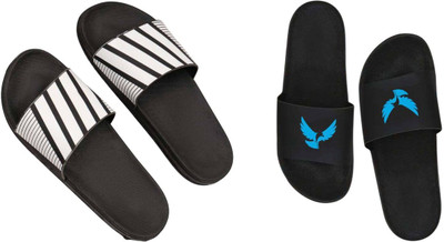 nvisan Men Slides(Blue, Black, White , 8)
