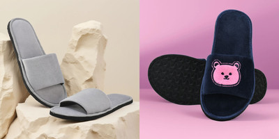 Y key Women Flip Flops(Grey, Navy , 7)