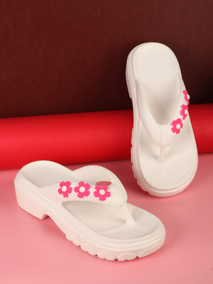 Myshtezia Women Flip Flops(White , 8)