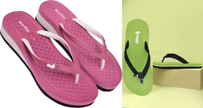 DASHNY Women Flip Flops(Green, Pink , 6)