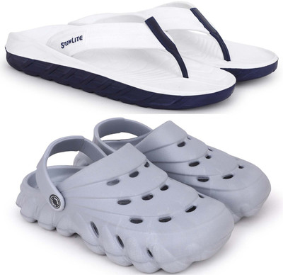 Pampy Angel Men Slippers(White, Grey , 8)