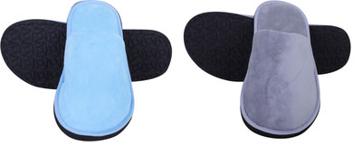 Y key Women Flip Flops(Blue, Grey , 7)