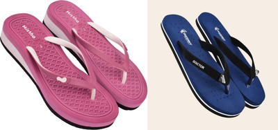 DASHNY Women Flip Flops(Blue, Pink , 8)