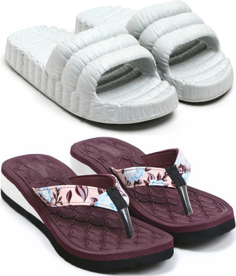Skytrap Women Flip Flops(Grey, Maroon , 7)