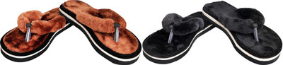 rexizone Women Flip Flops(Black, Brown , 4)