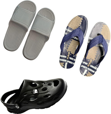 BLIBBERS Men Slippers(Grey, Blue, Black , 8)