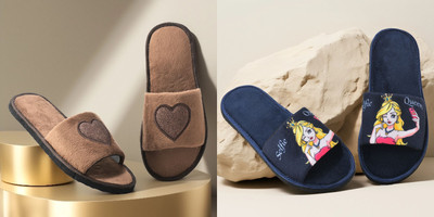 Y key Women Flip Flops(Navy, Brown , 6)