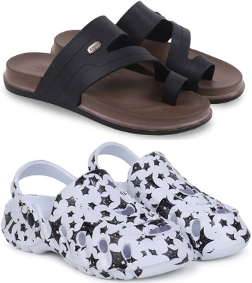 Kapani Fashion Men Slides(Black, White , 9)