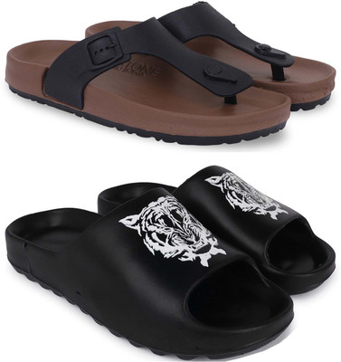 KAPYANSH Men Slippers(Brown, Black , 9)