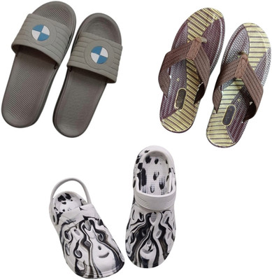 BLIBBERS Men Slippers(Grey, Brown, Off White , 9)