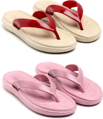 TAFFRAL Women Trending Stylish Lightweight Comfort Combo Slipper Flip Flops(Red, Pink , 6)