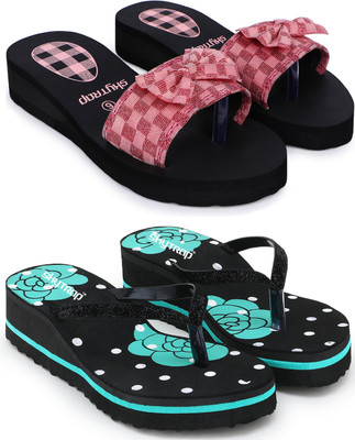 Bizwiz Women Slippers(Pink, Green , 8)