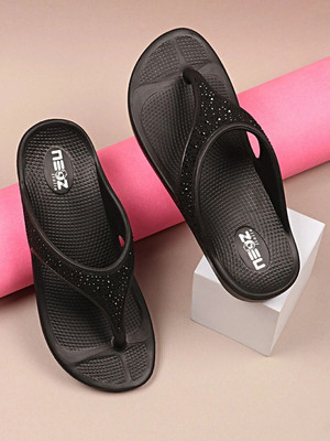 Neoz Women Levirex Lightweight with Arch Support Durable Anti-Skid & Stylish Dailywear| Flip Flops(Black , 7)