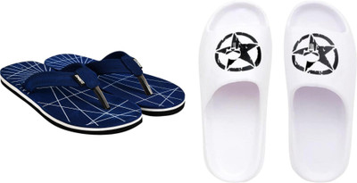 Sirex Men Slides(Off White, Blue , 6)