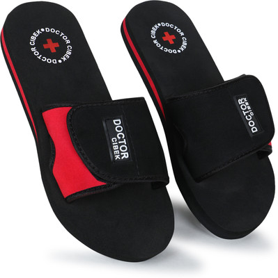 CIBEK Women Comfortable Stylish and Trending Colorful Printed Slippers Flip Flops(Red, Black , 5)