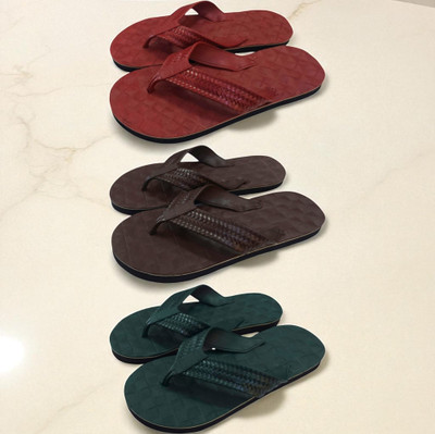 Mikro Men Slippers(Maroon, Brown, Green , 9)