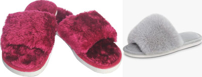 rexizone Women Flip Flops(Grey, Maroon , 7)