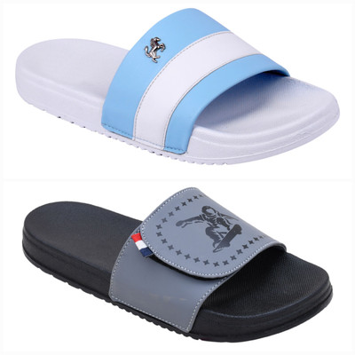 Foot Print Men Slides(Multicolor , 9)