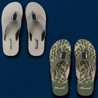 PKKART Men Slippers(Grey, Green , 9)