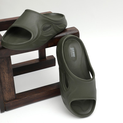 OZZOH Men Slides(Olive , 8)