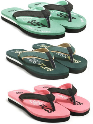 zebio Women Slippers(Green, Black, Green, Yellow, Pink, Black , 6)