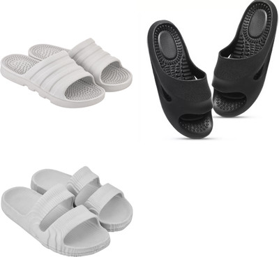 Feel alive Men Slippers(Black, White , 10)