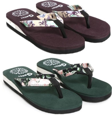 G Best Women Flip Flops(Purple, Green , 5)