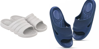 LUXURIOUS DESIGN Men Slippers(Blue, Off White , 6)