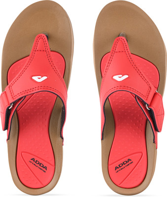 Adda Women Flip Flops(Beige, Red , 6)