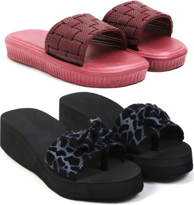Tellinn Women Slides(Maroon, Blue , 7)