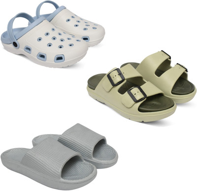Acorn Men Slides(Blue, Beige, Silver , 9)