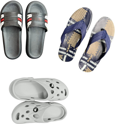 BLIBBERS Men Slippers(Black, Blue, Off White , 7)