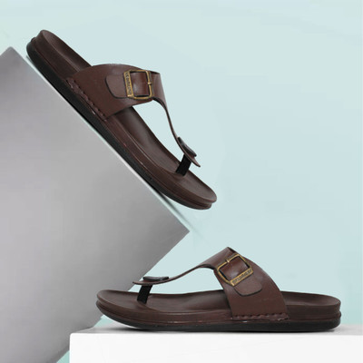WALKLINE Men Flip Flops(Brown , 10)