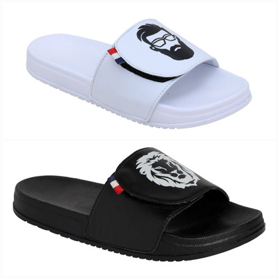 Shoe Mate Men Slides(Black, White , 7)
