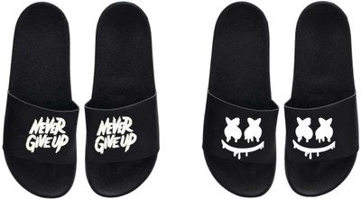nvisan Men Slides(White, Black , 9)