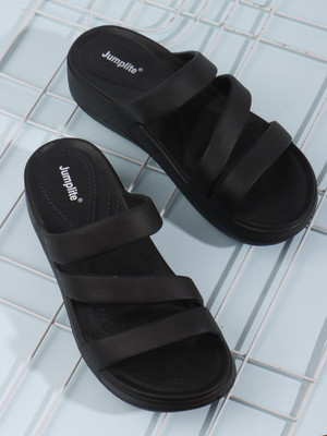 JUMPLITE Women Slippers(Black , 5)