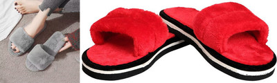 rexizone Women Flip Flops(Grey, Red , 5)