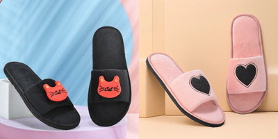 Y key Women Flip Flops(Pink, Black , 6)