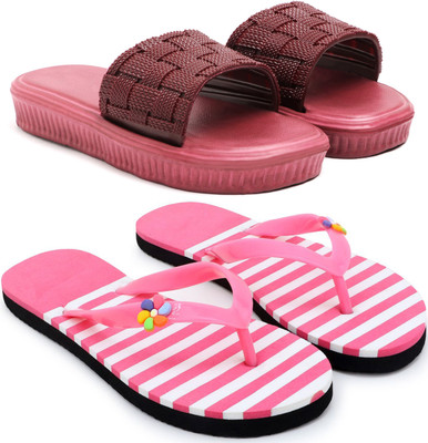 Tellinn Women Slides(Maroon, Pink , 4)