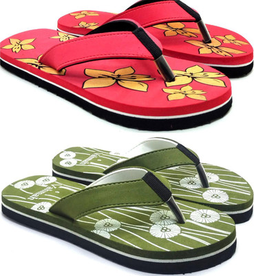 VAHMAH Women Slippers(Red, Green , 8)