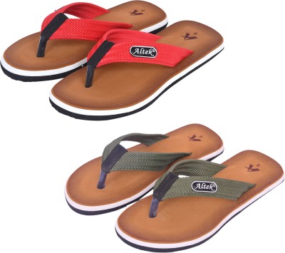 Altek Men Flip Flops(Green, Red , 7)