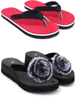 Jonedee Women Slippers(Red, Black , 5)