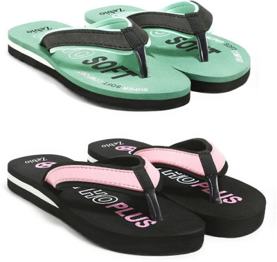 zebio Women Slippers(Green, Black, Pink , 6)