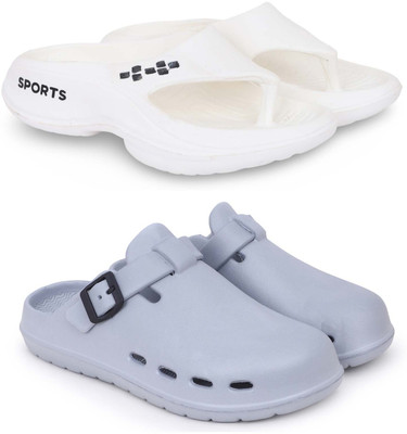 Kapani Fashion Men Slippers(White, Grey , 9)