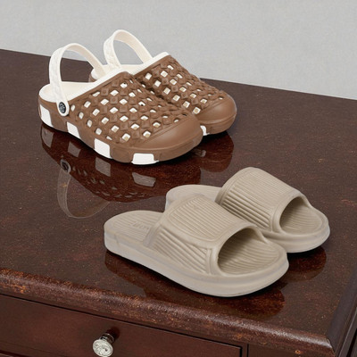 Acorn Men Slides(Brown, Beige , 6)