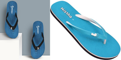 DASHNY Women Flip Flops(Blue, Blue , 9)