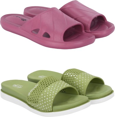 BIRDE Women Slides(Pink, Green 7)