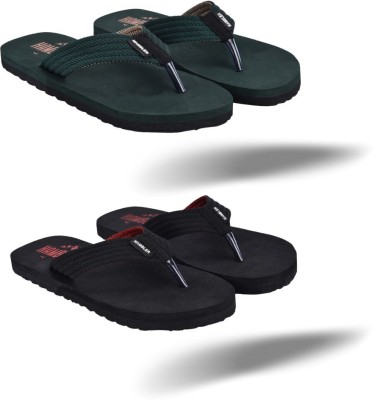 Hambler Men 2 Pairs Mens extra soft & stylish slippers lightweight & Durable & Trending Slippers(Black, Green 10)