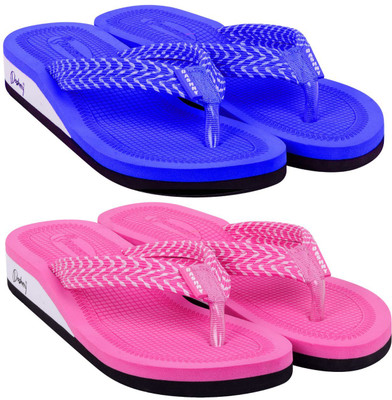 DASHNY Women Slippers(Pink, Blue , 8)