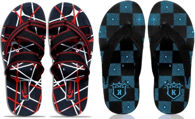 KANEGGYE Men Flip Flops(Red, Blue , 7)